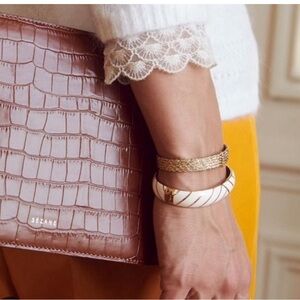 Sezane gold enamel cream Manchette Brigitte bracelet